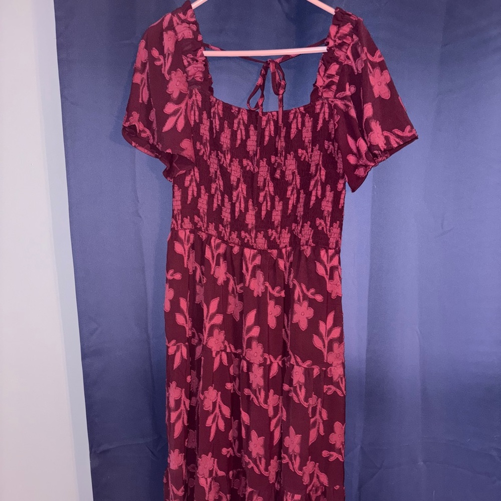 Zesica Wine Floral Midi Dress